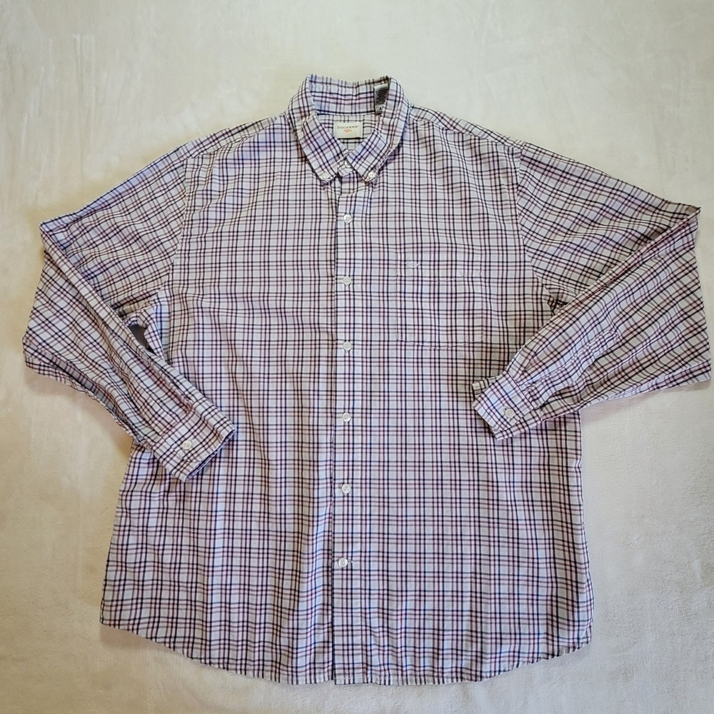 Dockers Button Down Shirt Mens XL White Red Blue Plaid Pocket Classic L/S